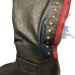 Journee Collection Black Boots with Red Zipper and Gold Accents
